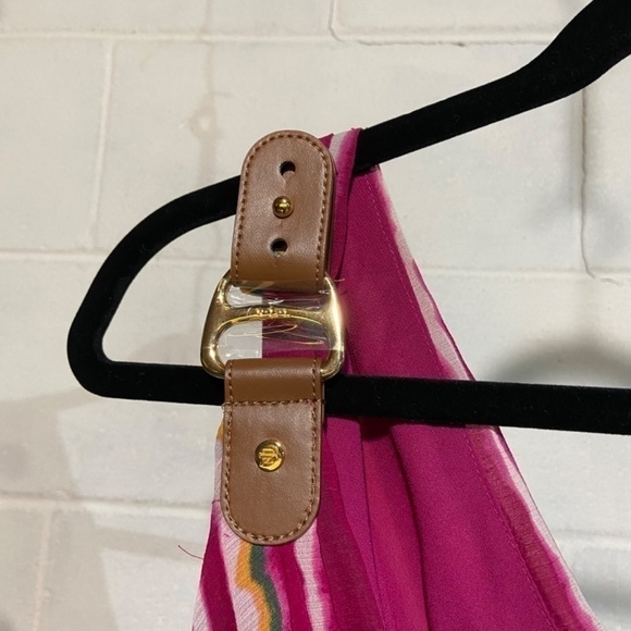 Lauren Ralph Lauren Women's Georgette Dress 12 Pink Striped One-Shoulder Wedding - Picture 7 of 10